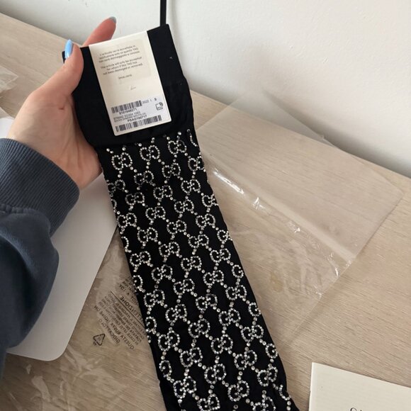 NWT Gucci GG Supreme Crystal Embellished Socks Black - Picture 6 of 7